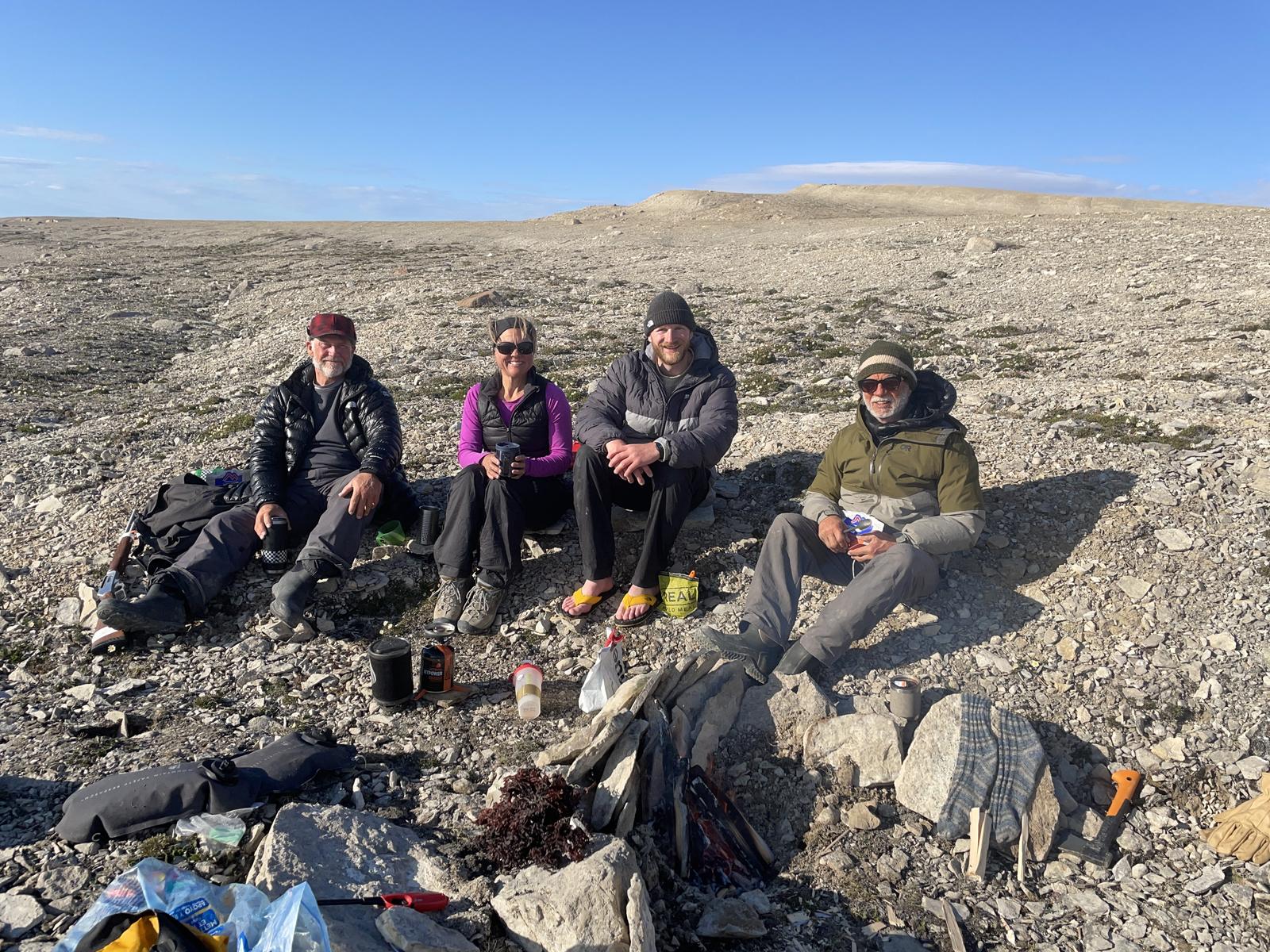 Mark Agnew and his three teammates West, Eileen and Jeff at camp before crossing Prince Regent Inlet