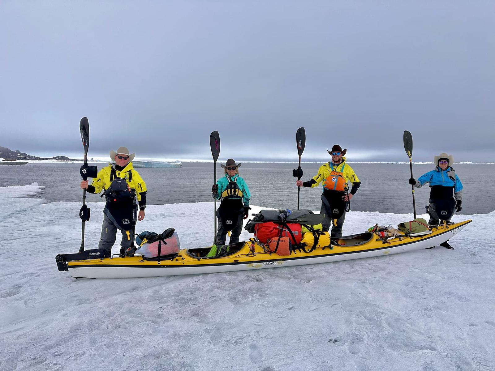 The four-person team at the floe edge before launching their kayaks